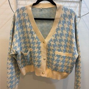 Blue and Cream Houndstooth Women's Sweater